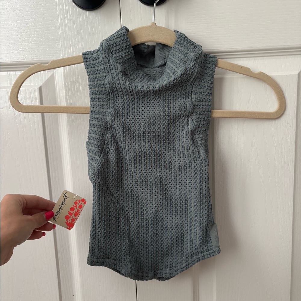 Free People FP Movement Blue-Gray Sleeveless Turtleneck Top
